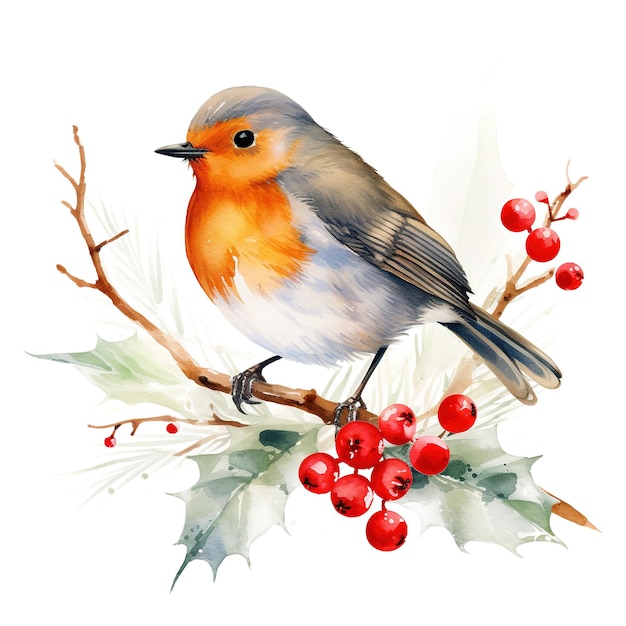 Robin Bird For Christmas Event Watercolor Style AI Generated