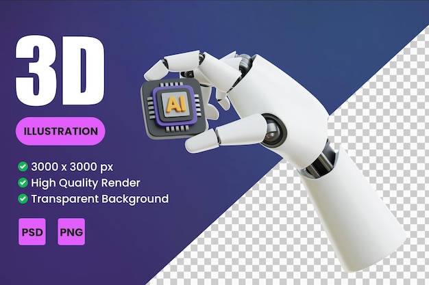 Robot Hand with AI Chip 3D Icon Illustrations