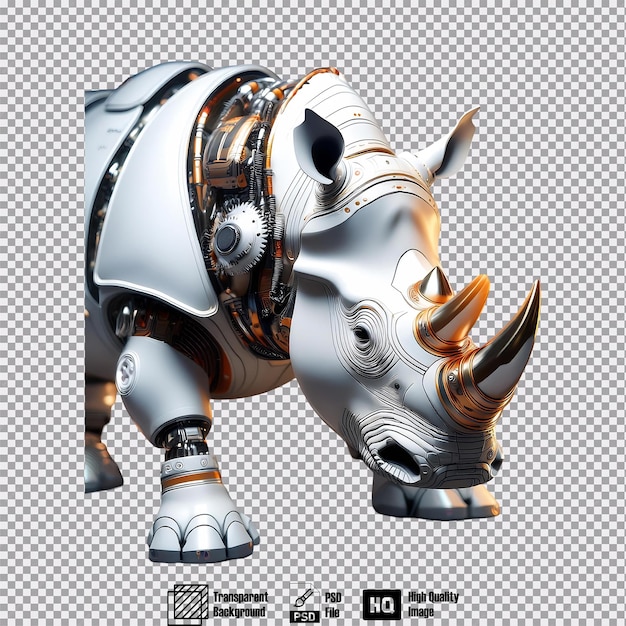 PSD a robot rhinoceros with armor plated skin and a horn that doubles as a laser cannon