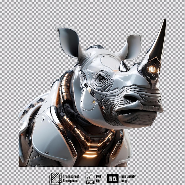 PSD a robot rhinoceros with armor plated skin and a horn that doubles as a laser cannon