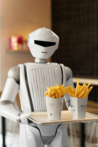 PSD robot serving food and drinks  mockup