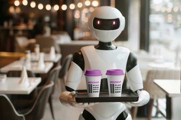 PSD robot serving food and drinks mockup