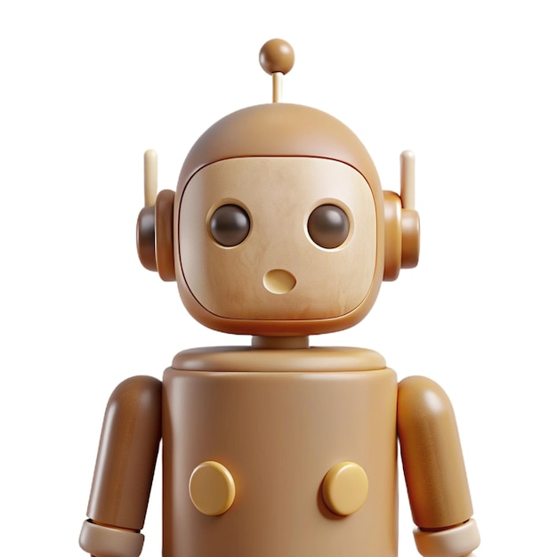 a robot that has a brown head and has a brown nose