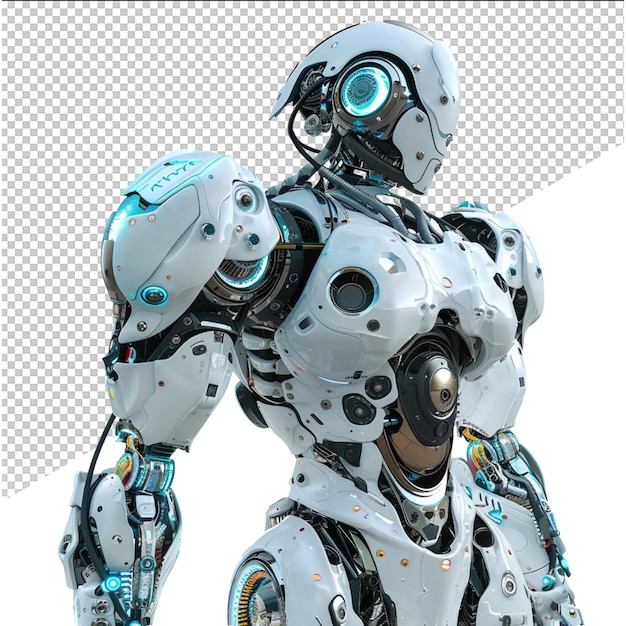 a robot with a blue and silver body and the words robot on the back