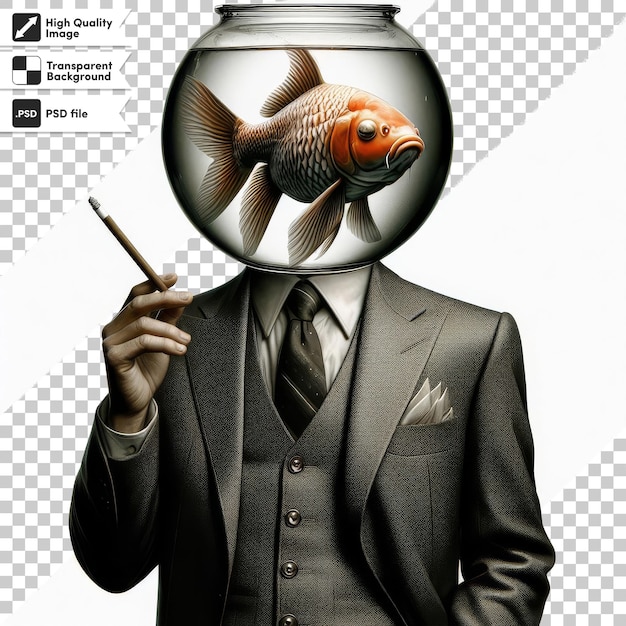 PSD a robot with a mask on it and a goldfish on it