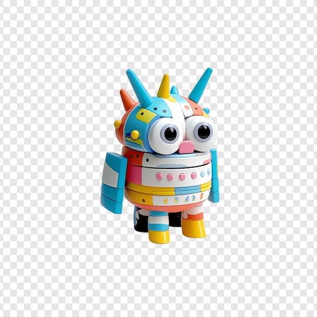 a robot with a pink nose and blue horns