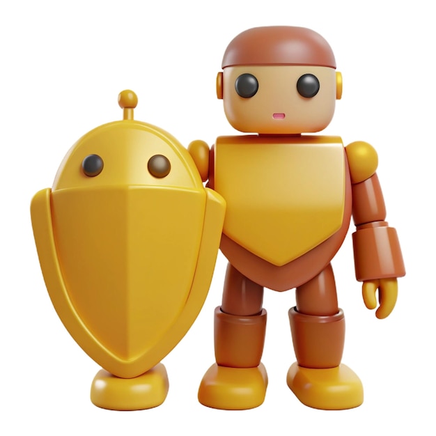 PSD a robot with a yellow shield and a robot standing next to it