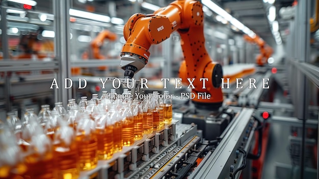 PSD robotic arm filling bottles on a conveyor belt