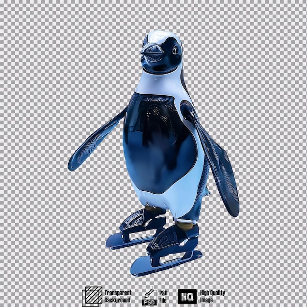 PSD a robotic penguin with a sleek black and white body sliding on a digital ice rink in a fu