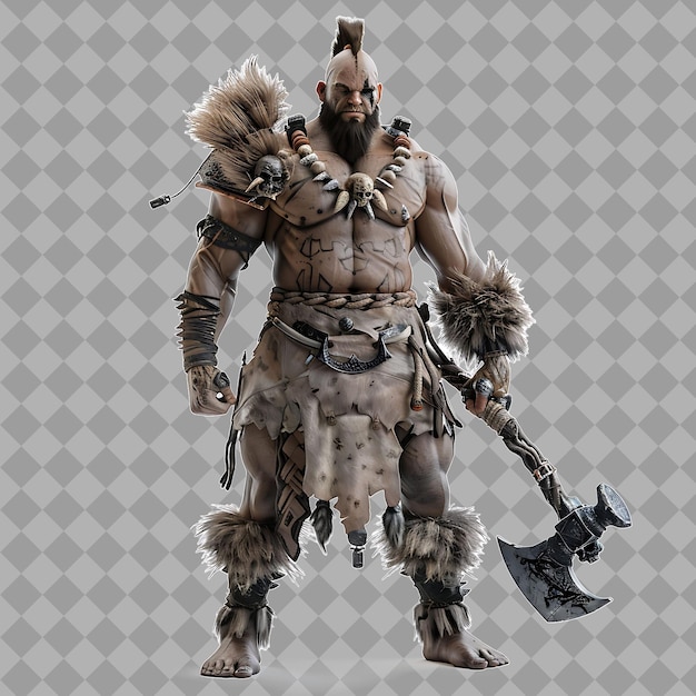 PSD robust barbarian warrior with powerful form loincloth and fu isolated 3d character illustration