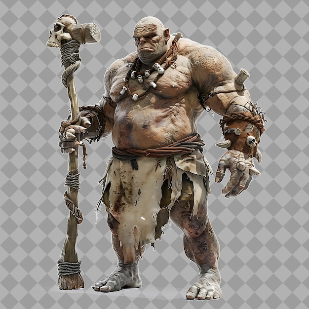 PSD robust ogre fearsome giant with massive form loincloth club isolated 3d character illustration