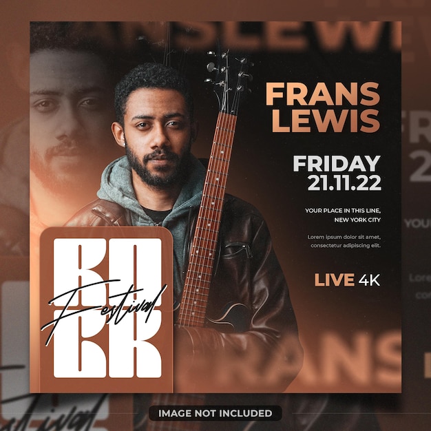 Rock festival event flyer social media template