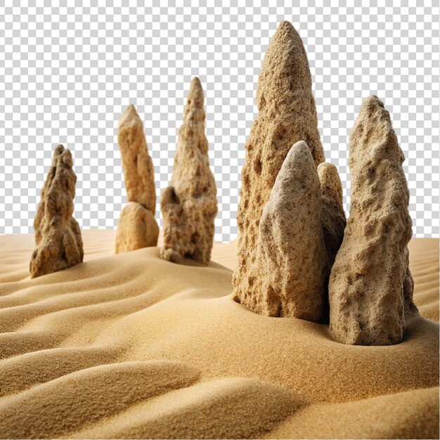 PSD rock formations on sand isolated on transparent background