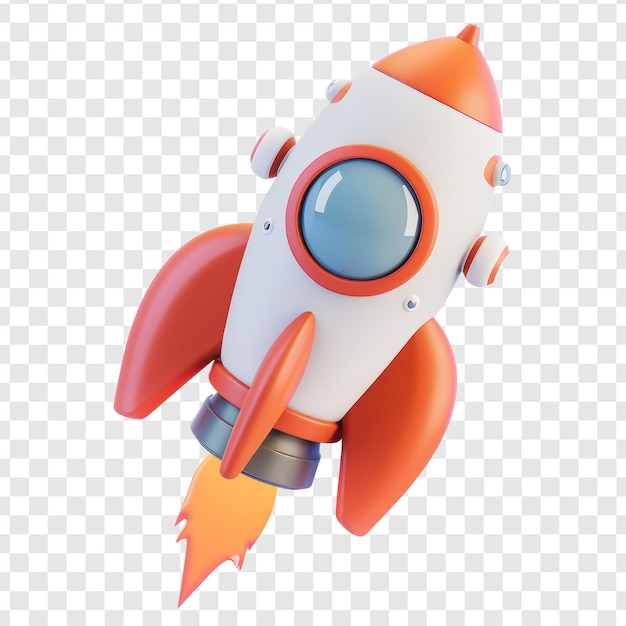 Rocket 3d cartoon style floating on transparency background PSD