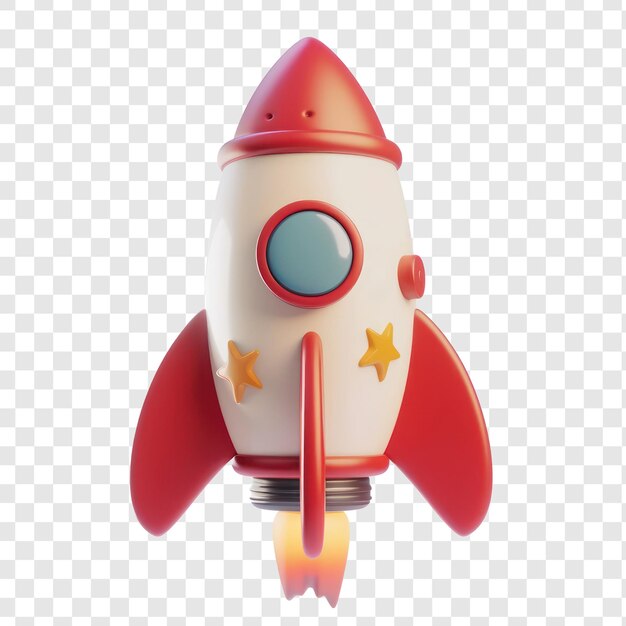 Rocket in 3d cartoon style floating on transparency background PSD