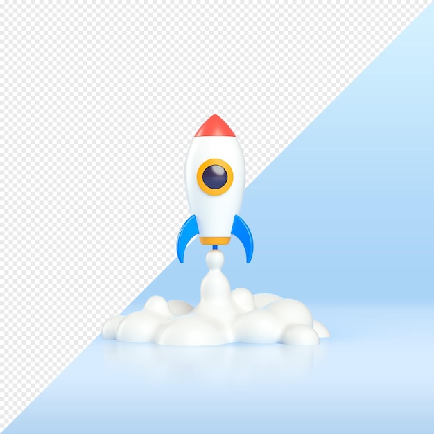 Rocket icon on blue background 3d render illustration