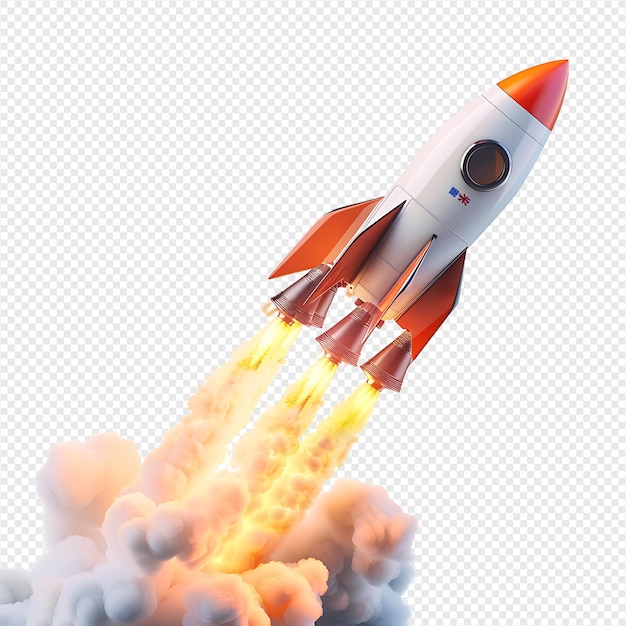 Rocket launch on isolated transparent background