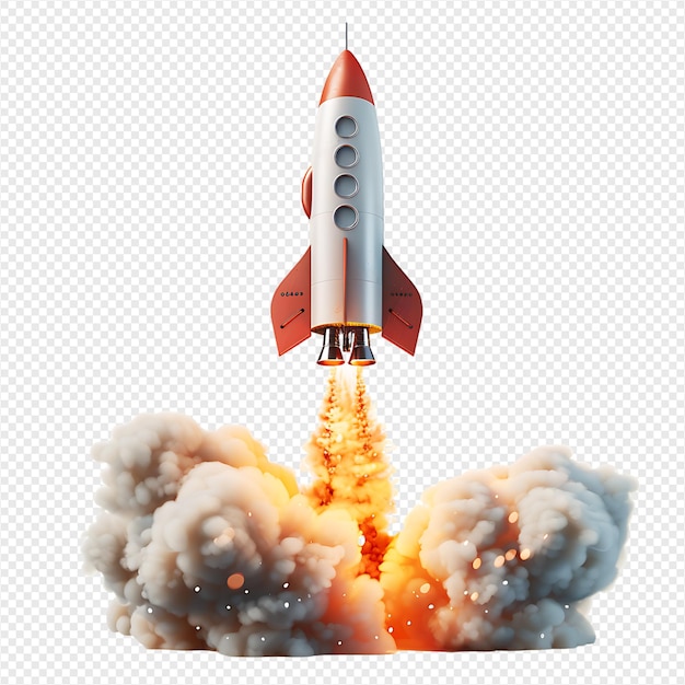 Rocket launch on isolated transparent background