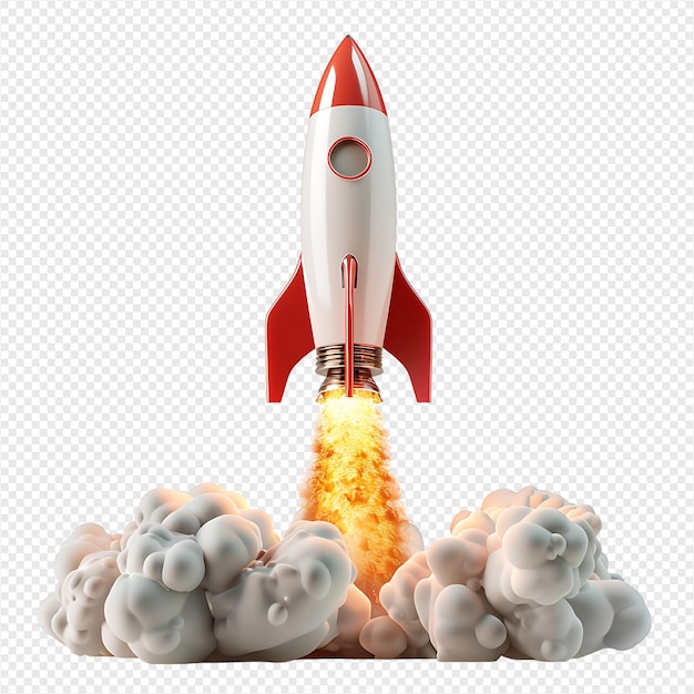 Rocket launch on isolated transparent background