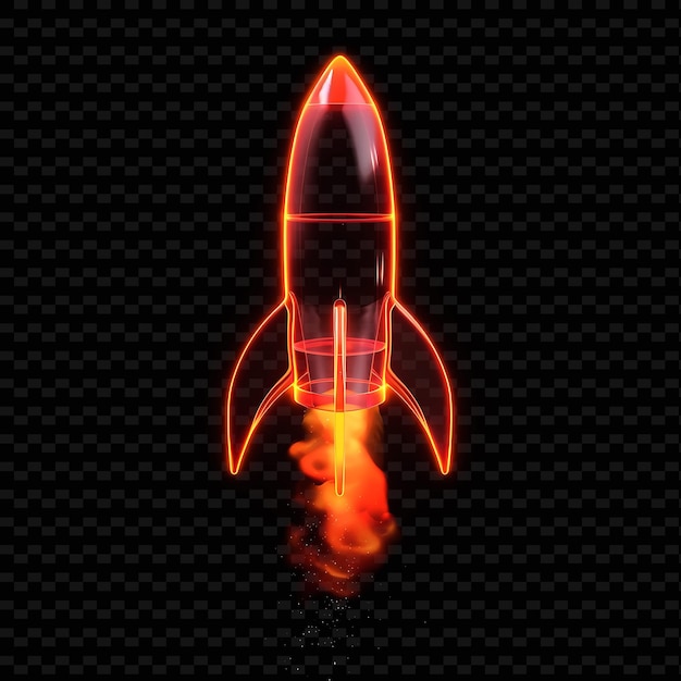 PSD a rocket with a flame on the black background