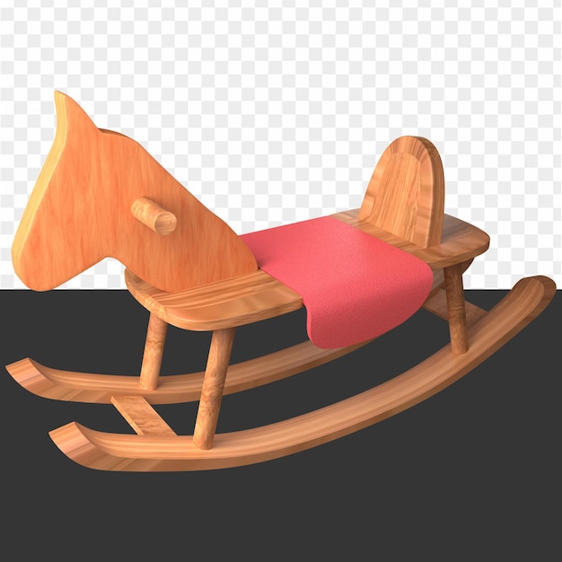 A rocking horse with a red blanket on it