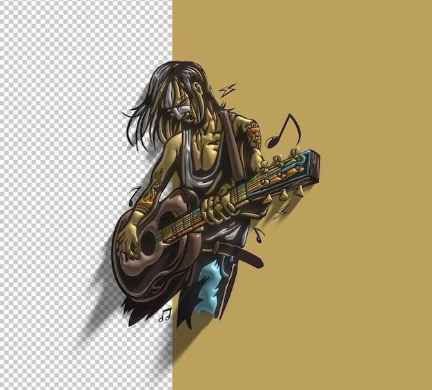 Rockstar guy playing guitar banner Transparent Psd File.