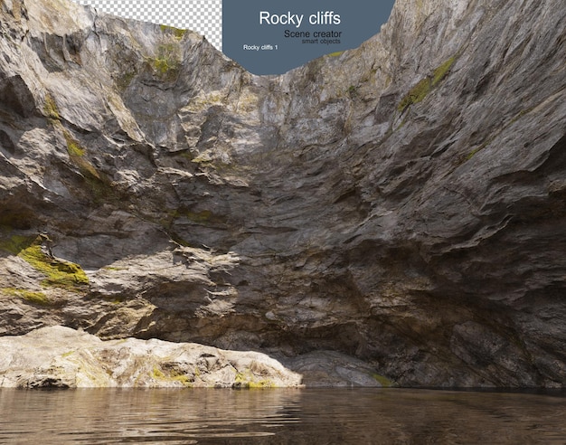 PSD rocky cliffs with trees and grass