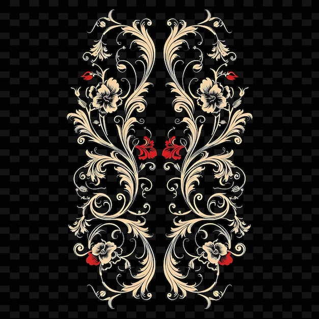 PSD rococo with asymmetrical curves borderline design decorated png unique stylized motifs designs