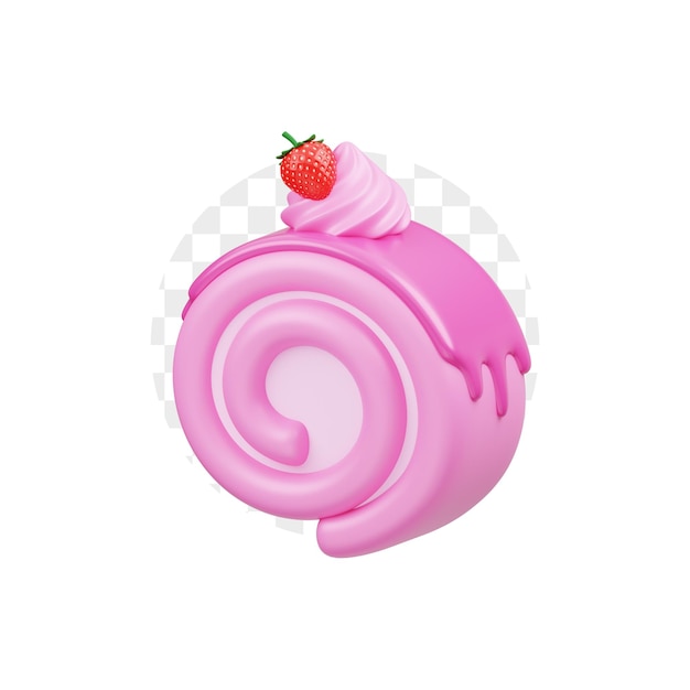 Roll Cake Strawberry 3D Illustration