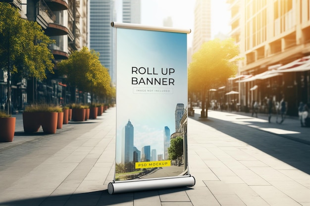 Roll up banner on a city street