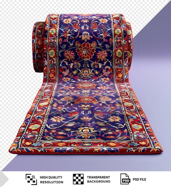 PSD a rolled up persian carpet with vibrant patterns on a solid background