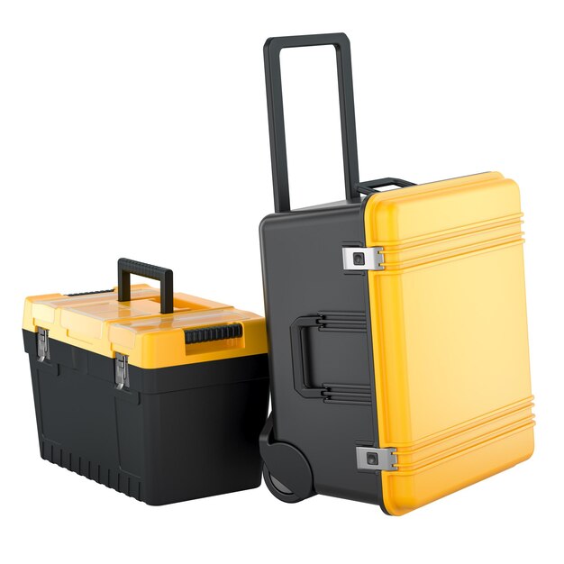 PSD rolling tool box with wheels and tool organizer box 3d rendering isolated on transparent background