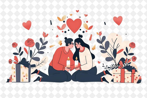 Romantic Christmas Date With Couples and Lovebirds Enjoying Illustration Christmas Art Design