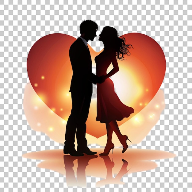 PSD romantic couple silhouette illustration design on transparent background