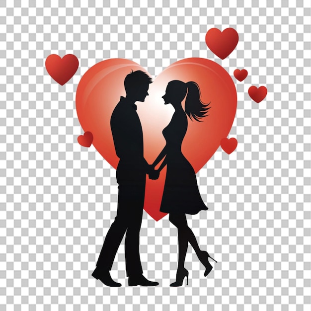 romantic couple silhouette illustration design on transparent background