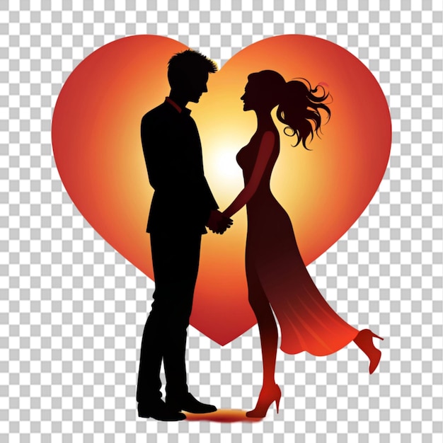 romantic couple silhouette illustration design on transparent background