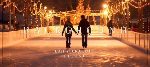 PSD romantic ice skating under twinkling lights