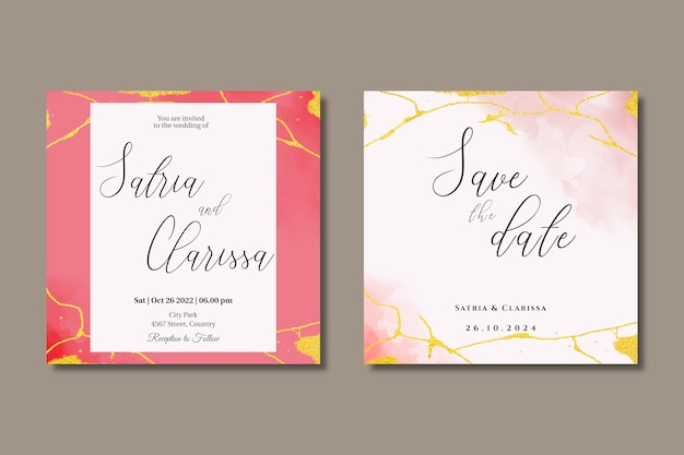 Romantic pink Wedding invitation social media post with golden texture