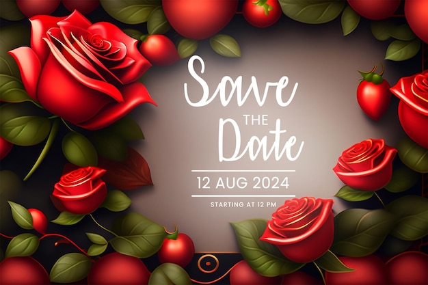 PSD romantic red roses save the date wedding invitation design vintage rose frame save the date wedding