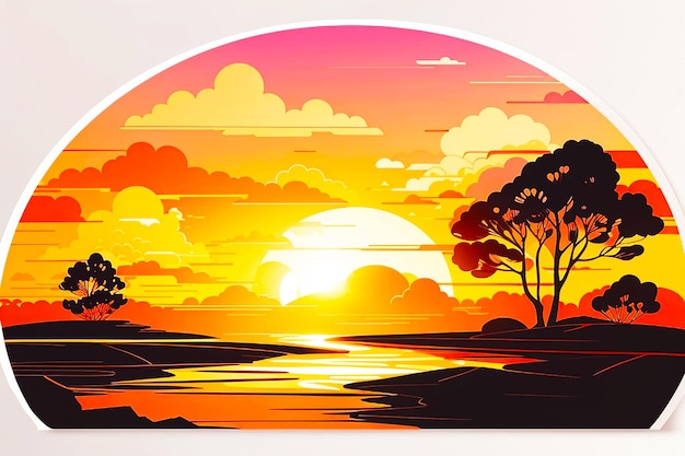 PSD romantic sunset illustration children