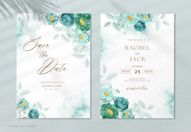 Romantic watercolor wedding invitation template with beautiful floral