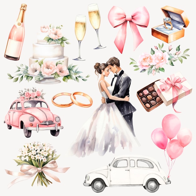 PSD romantic wedding celebration elements