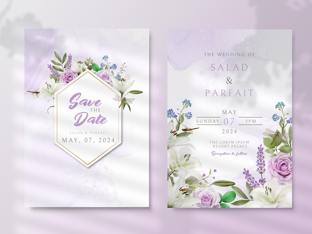 romantic wedding invitation card with greenery floral