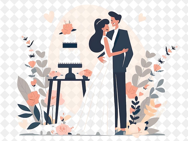 PSD romantic wedding planner with characters designing and coord png people in daily work illustration