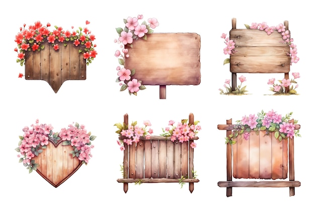 PSD romantic wood signs collection bundle set isolated on a transparent background