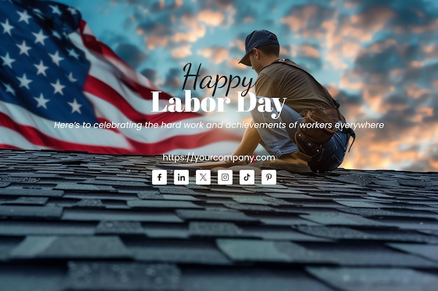 Roofer installing shingles on a roof labor day concept