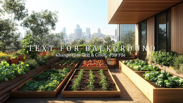 PSD rooftop garden with city skyline view