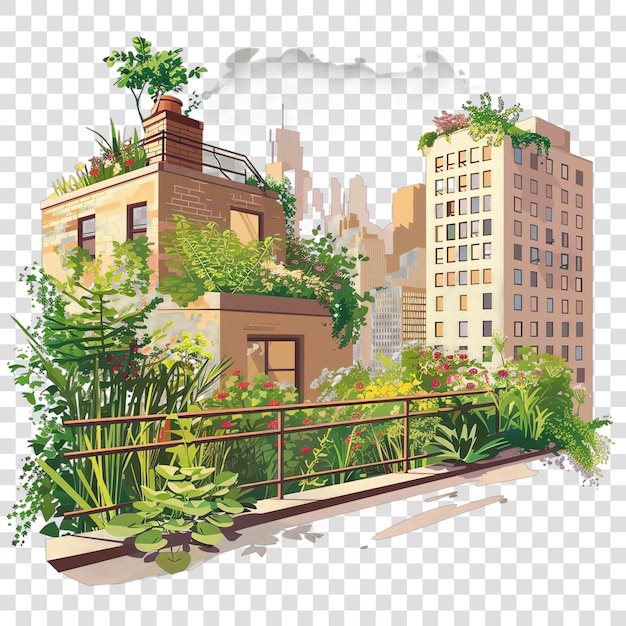 PSD rooftop gardens transparent background vector element