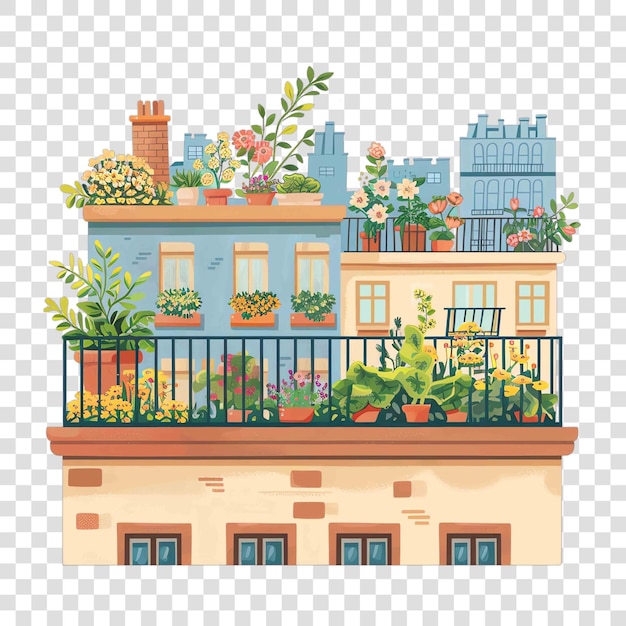 PSD rooftop gardens transparent background watercolor clipart