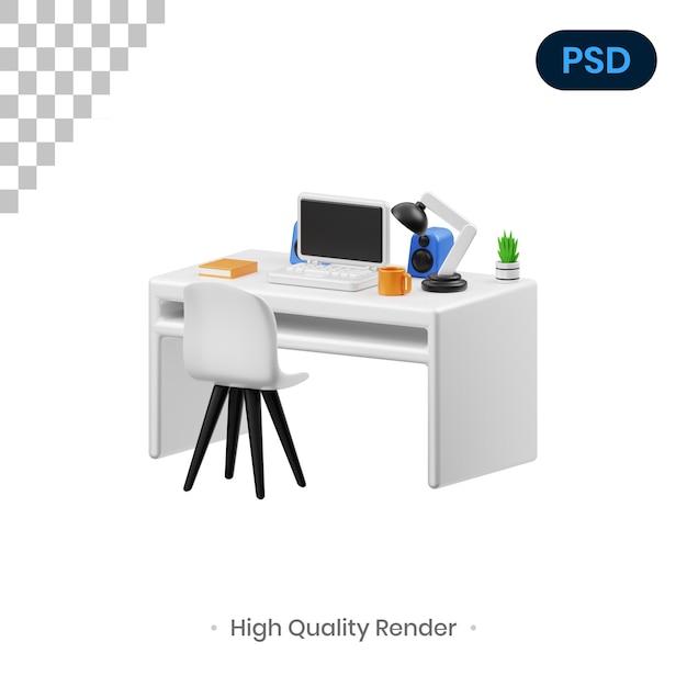 Room Desk 3D Render Illustration Premium Psd